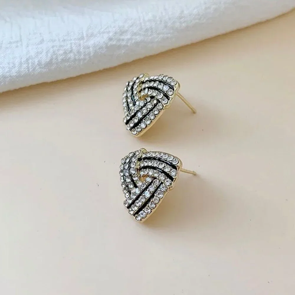 NWT 14K Gold Plated Interlocking Triangle CZ Pave Stud Earrings - Picture 10 of 12